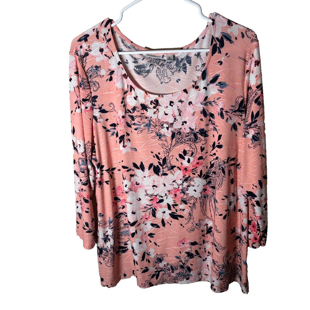 Croft & Barrow Blouse Women's XL Pink Textured Round Neck 3/4 Sleeve Shirt Top